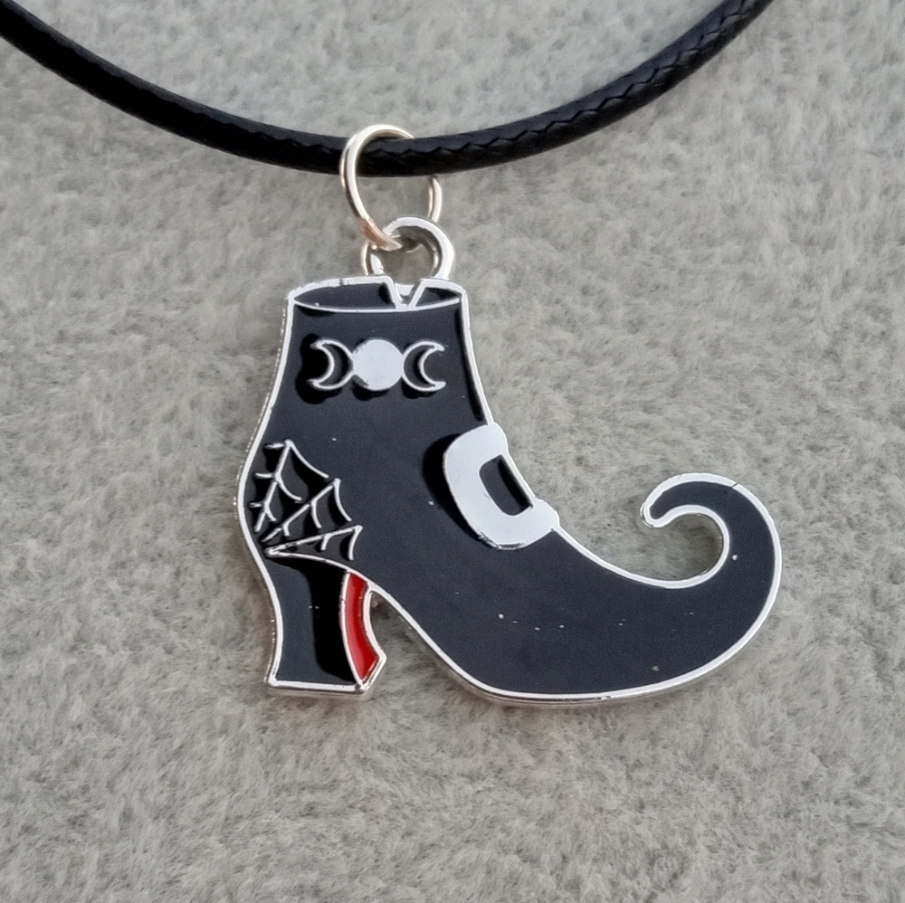 2/$10 Black and Silver Witch Boot Pendant Necklace